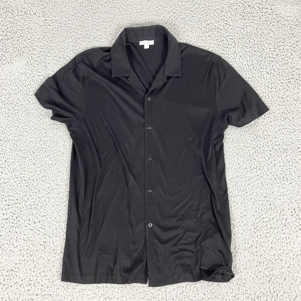 Reiss Shirt Mens XL Black Egyptian Cotton Jersey Short Sleeve Button Up Casual